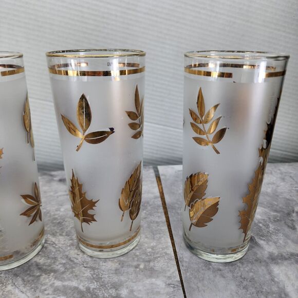 Libbey Golden Foliage 12oz Flat Tumbler set of 4 Autumn Fall Leaves Frosted - Picture 5 of 9